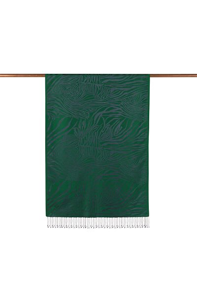 ipekevi Emerald Green Zebra Jacquard Patterned Silk Shawl