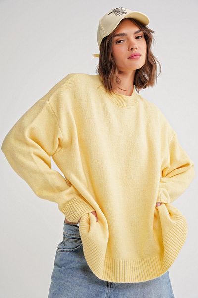 Mixray 6913 Women's Loose Soft Textured Knitwear Sweater Yellow