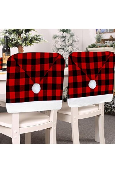 Generic Brand FOIMAS Christmas Santa Hat Chair Covers,4pcs Buffalo Plaid Chri...