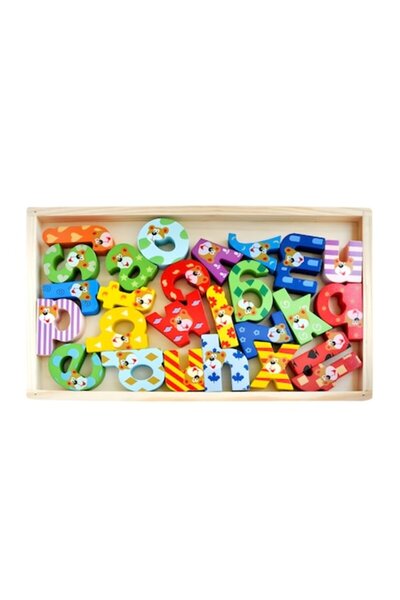 Macomi Montessori Wooden Puzzle for Children with Letters, Storage Box, Alphabet, 26 Pieces, 3D, Multicolor