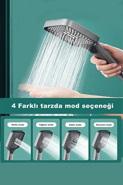 VSA OecanWhisper Kaliteli Fonksiyonlu Banyo Duş Başlığı Seti 1,5 M. Örgülü Hortum ve Yapışkanlı Mafsal