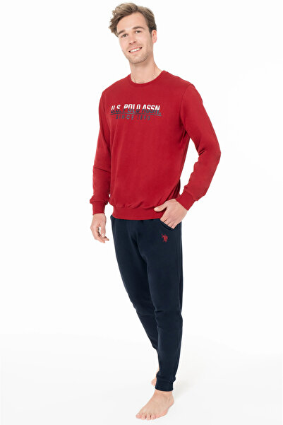 U.S. Polo Assn. Чоловічий піжамний комплект, бавовняний, з коміром-стійкою, довгими рукавами, кишенями, еластичними манжетами та штанинами