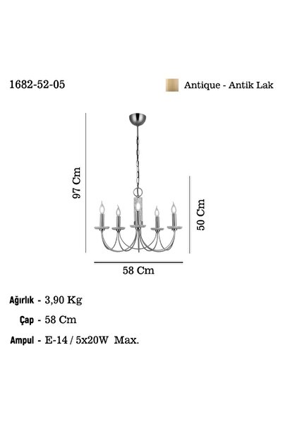 LUCEA RAVO 5 LI ANTİK AVİZE 5XE14