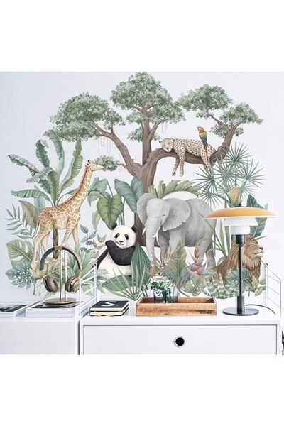 Generic ملصقات حائط كرتونية لحيوانات الغابات المطيرة الاستوائية ونباتات خضراء...