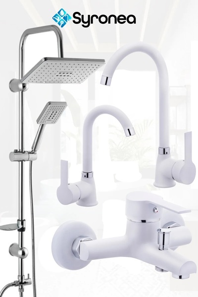 VSA Beyaz Rusya 4 Parça Robot Yağmurlama Tepe Duş Seti Banyo Bataryası Mutfak...