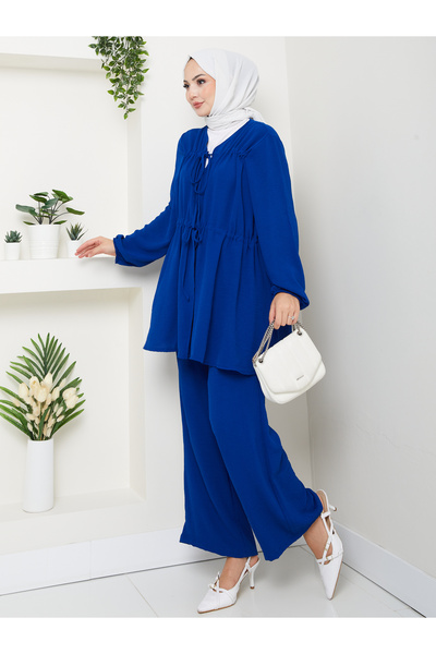 VOLT CLOTHİNG Női csokornyakkendős vászon nadrágkosztüm