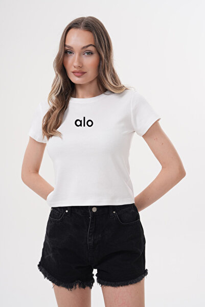 jansogroup - Printed Letter Cotton Oversize Women's Crop Tshirt Large Size