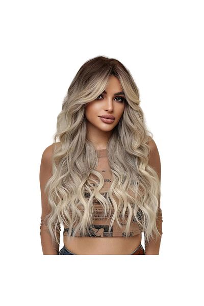 The Casius. Women's Wig with Long Wavy Hair, Bangs, Ash Blonde Balayage, 65 cm