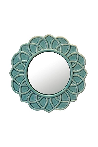 Generic مرآة حائط ستونبراير المزخرفة ذات اللون الفيروزي الدائرية المزخرفة بال...