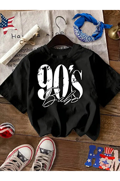 İSMTEXS تي شيرت من القطن الممشط مطبوع عليه تصميم التسعينيات بأكمام قصيرة للجن...