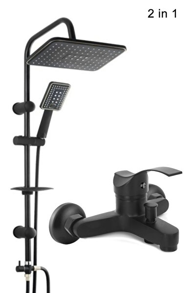 VSA Mat Siyah Mix Banyo Duş Bataryası Robot Yağmurlama Duş Seti 2 in 1 Set