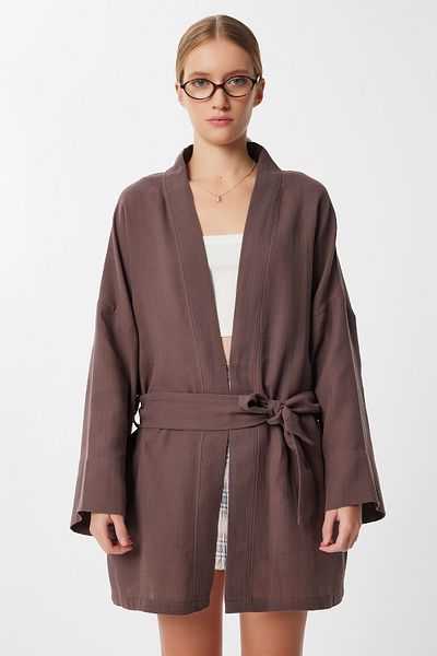 Lovelyİstanbul Belted Muslin Kimono Ljh0007 Brown