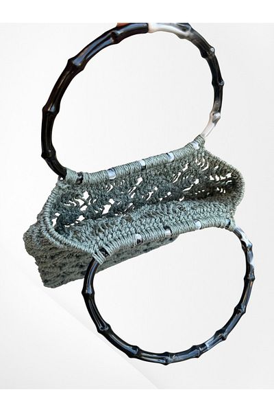 Pajama Shop Women's Handbag Bone Strap Straw Knitted Handmade Unlined Inside Handmade Design