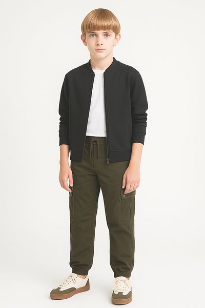 AHENGİM Boys' Commando Pocketed School Trousers with Elastic Waist Ak1000-1-2