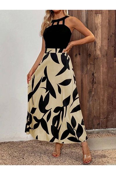 Silerra Women's Zero Sleeve Neckline Stripe Off the Shoulder Janjan Crepe Print Al Diver Maxi Dress