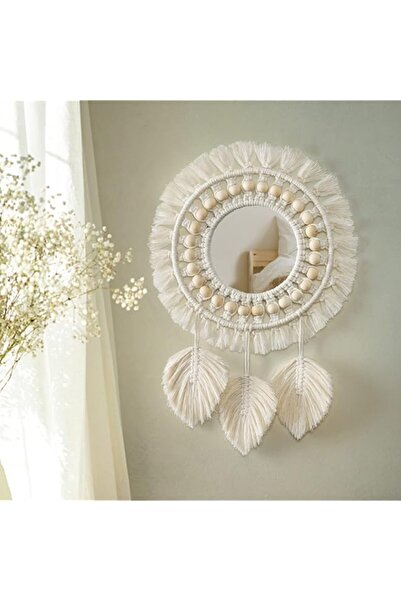 Generic مرآة حائط معلقة من LOMOHOO مع زخرفة دائرية من هامش المكرمية ومرآة عتي...