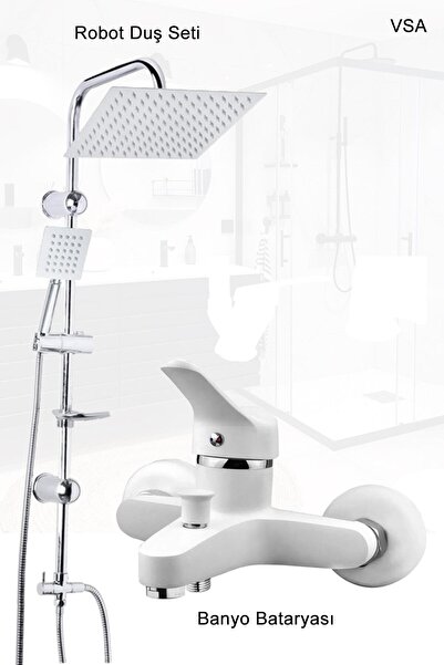 VİVENZO Beyaz Robot Yağmurlama Duş Seti Banyo Bataryası Aç Kapa Garantili Mus...