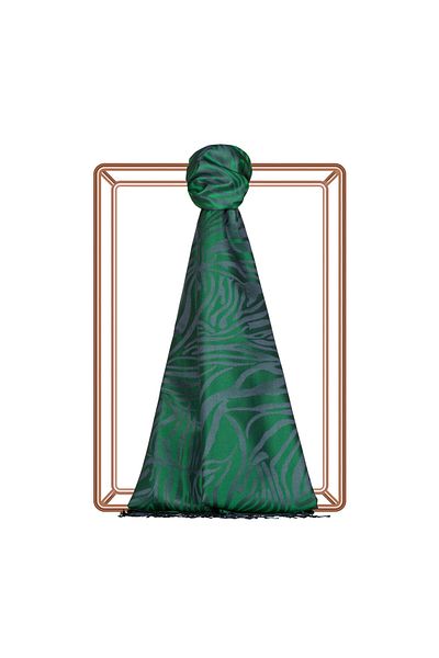 ipekevi Emerald Green Zebra Jacquard Patterned Silk Shawl