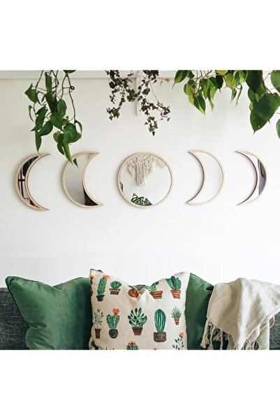 Generic BPA Moon Phase Mirror Set, 5 Piece Scandinavian Natural Decor Wall De...