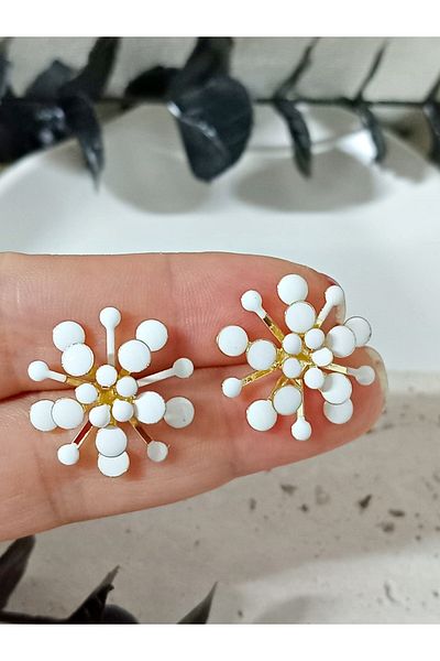 mos&more White Enamel Gold Earrings