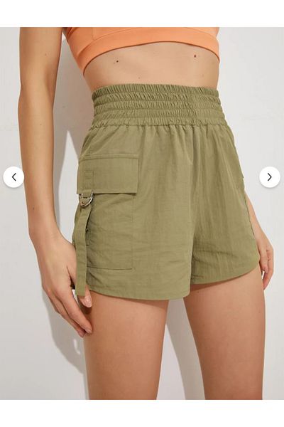 Namaste Vintage Khaki Color Cargo Model Short Shorts with Elastic Waist