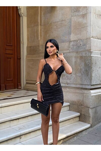 MY DEPO Mini rochie din tul cu decolteu cu bretele cu volane