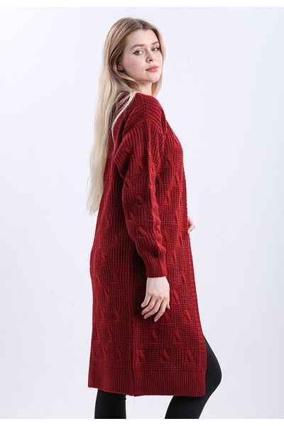 Dreamlike Women's Burgundy Long Knitwear Cardigan