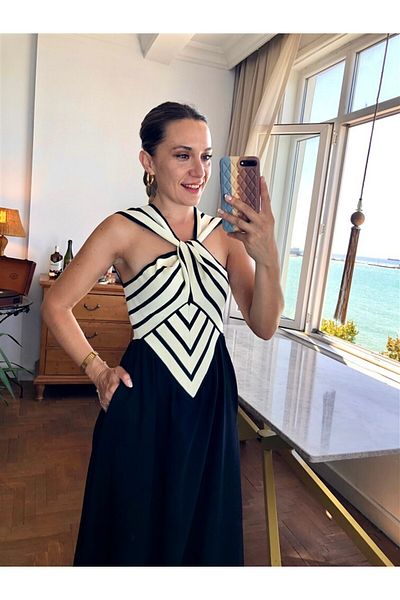 Gözde Tasarım Butik Women's Asymmetric Collar Knitwear Detailed Maxi Long Dress