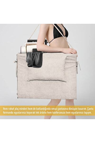 HAEGS Plaj Minderi, Plaj Çantası Tasarımlı, Katlanır Plaj Matı, Kamp Matı 22Dens 180x53x2cm - Bej