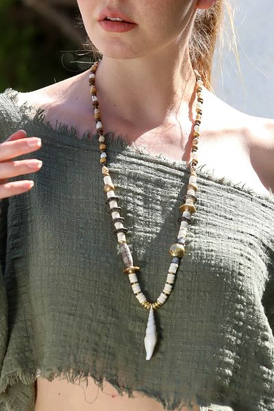 Chiccy Long Beaded Design Necklace with Seashell Object