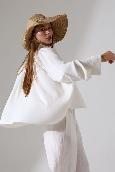 Dreamlike Oversize Ecru Moroccan Shirt – Loose Fit with Flap Pockets