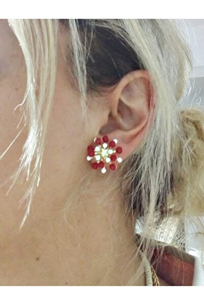 mos&more Burgundy White Enameled Gold Earrings