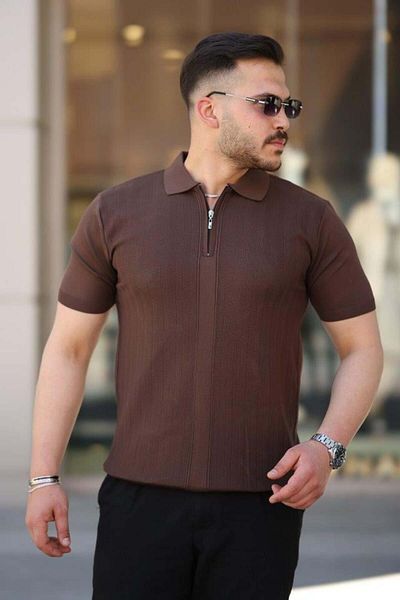 Aymood Men's Short Sleeve T-Shirt with Zipper Collar