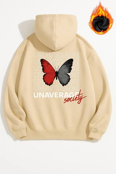 CLASSY.MODA Oversize Hooded Sweatshirt – Butterfly and Text Printed
