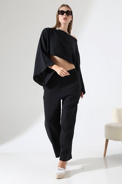 Dreamlike 100% Cotton Muslin Black Pocket Palazzo Trousers