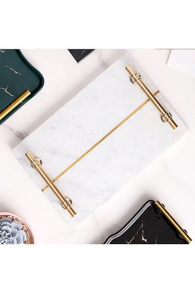Generic Gold line rectangular marble tray