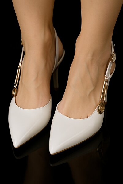 adelix Kadın Yanı Tokalı Stiletto Ayakkabı Beyaz