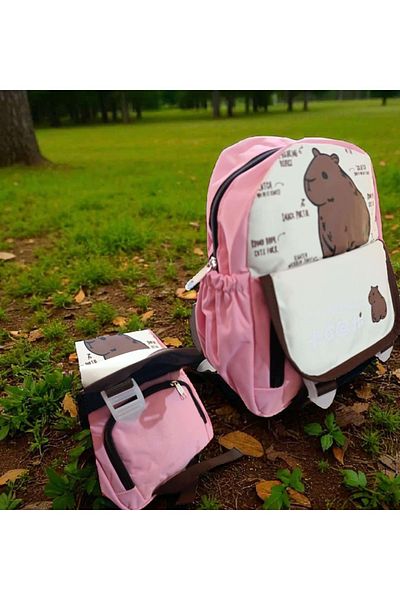 ÇEÇEN HOME Cabybara Girl's Kindergarten Backpack, Kindergarten Backpack with Cabybara Figure