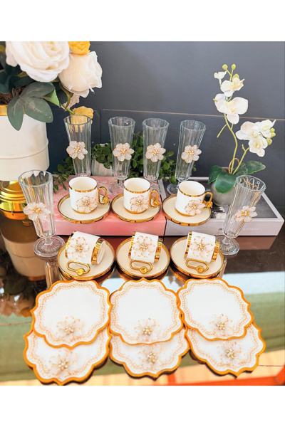 Hediye Köşkü 6 Kişilik 24 parça Ultra Lüks Porselen Kahve Sunum Seti