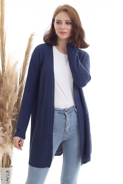 Dreamlike Women's Indigo Kangaroo Pocket Knitwear Cardigan