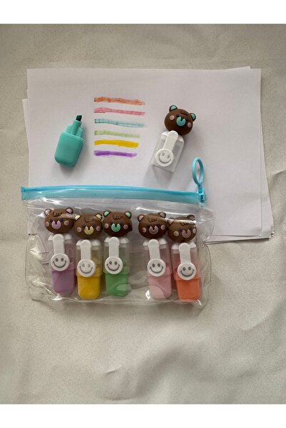 facnspt Bear Set of 6 Color Highlighters – Transparent Zipper Bag