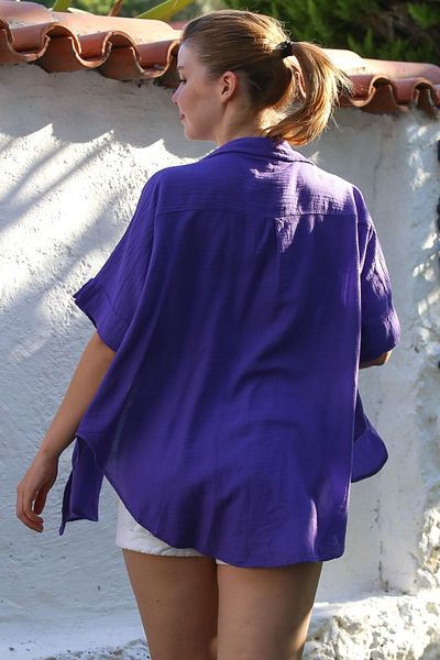 Chiccy Purple Shirt Collar Short Sleeve Non-Filling Washable Casual Woven Shirt 62 67