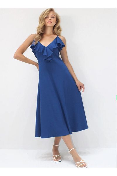 Nura Francy Women's Blue Twill Rope Strap Midi Length Dress