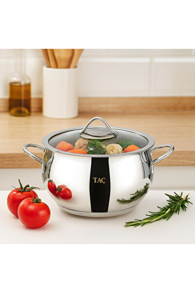 KAMPANYALI Crown Stell 22 cm Deep Saucepan – 4.5 Liters, 18/10 304 Stainless Steel, Polished Surface