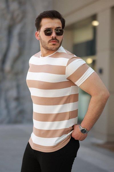 Aymood Men's Double Color Cotton Knitted Fabric Short Sleeve T-Shirt