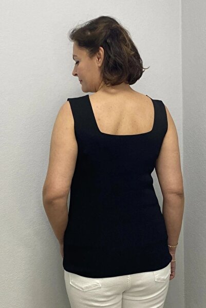 Mia Butik Plus Size Black Square Neck Knitwear Blouse