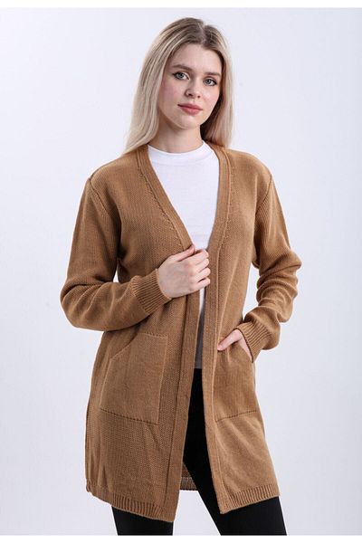 Dreamlike Women's Biscuit Kangaroo Pocket Knitwear Cardigan