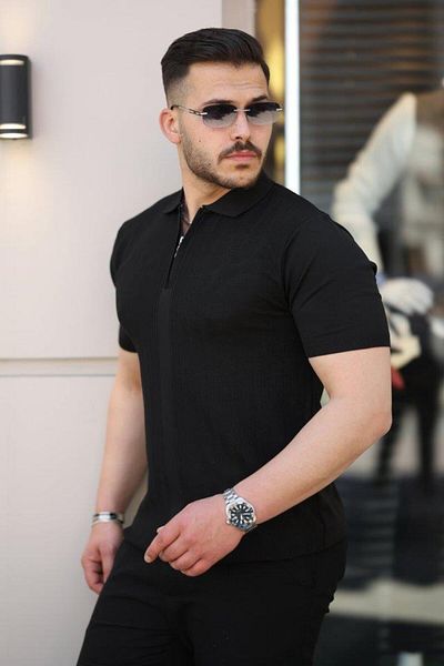 Aymood Men's Short Sleeve T-Shirt with Zipper Collar