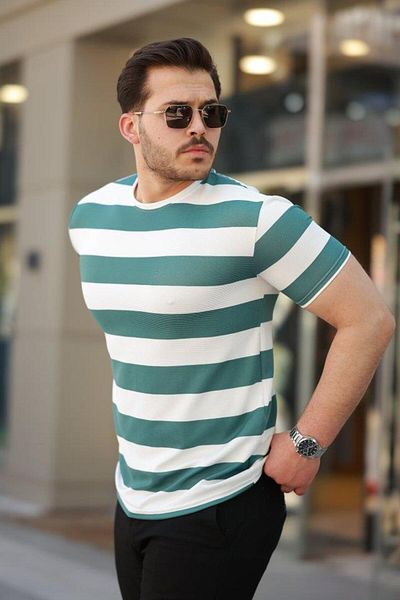 Aymood Men's Double Color Cotton Knitted Fabric Short Sleeve T-Shirt
