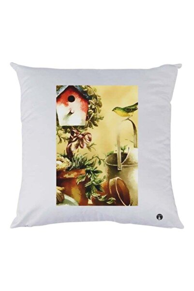 Generic Bird House Printed Decorative Throw Pillow White/Brown/Green 30x30cm